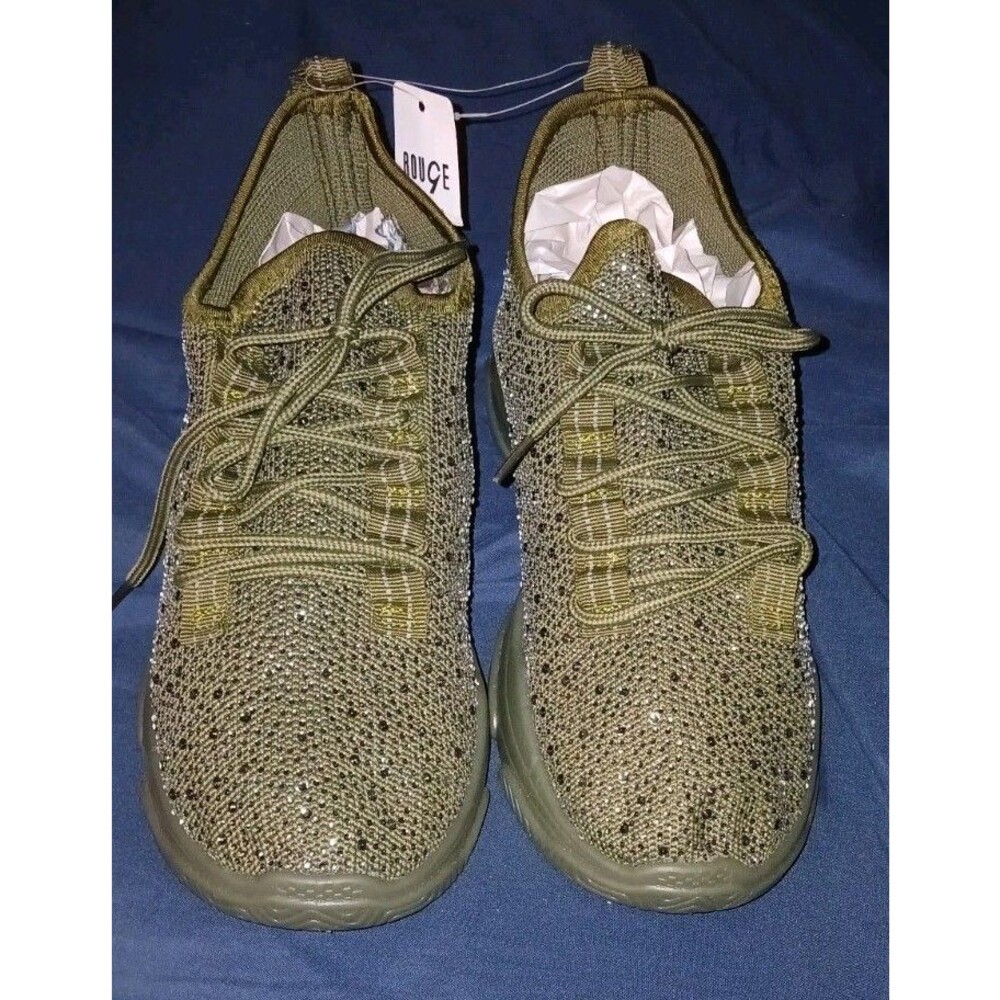 Rouge Helium Nwt Sneakers Size 11 Olive Green Shoes Rhinestones Gym Lace-Up